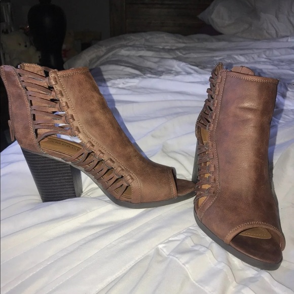 Open Toe Leather Booties - Picture 1 of 6